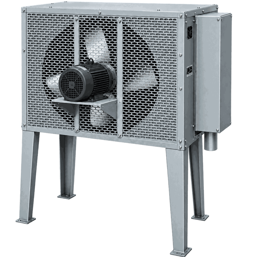 IPAC A Series air-cooled compressed air aftercooler with axial fan and floor-standing legs