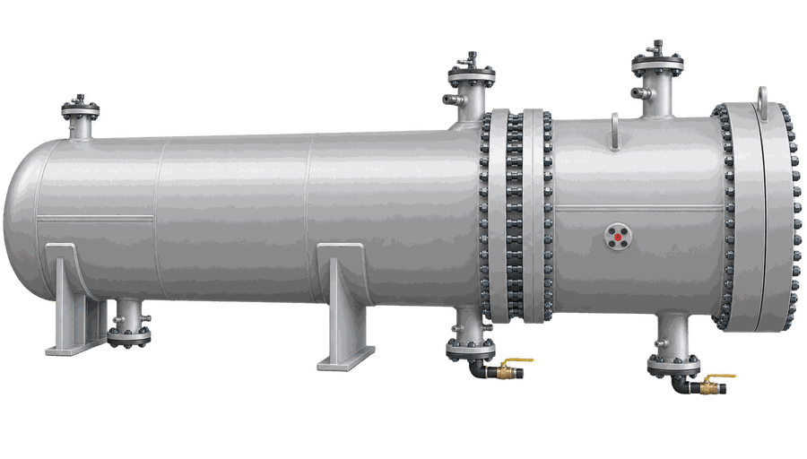 Custom shell and tube exchanger with flanged tubesheet, side view