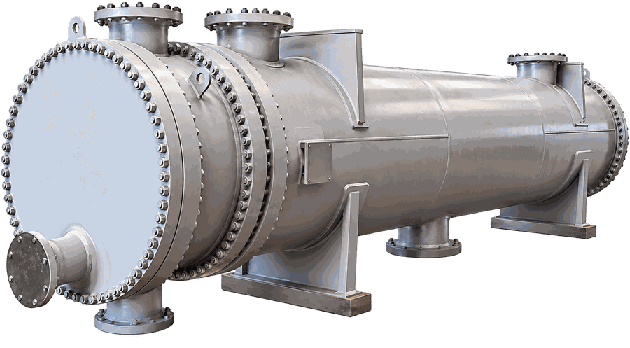 Custom shell and tube exchanger with large bolted tubesheet on saddle supports