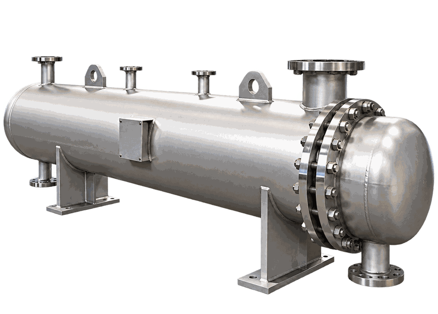 Custom stainless steel shell and tube heat exchanger with bolted flanged head