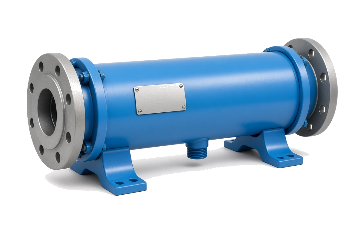 IPAC horizontal centrifugal moisture separator with flanged inlet and outlet and bottom drain